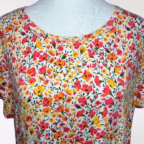 Isaac Mizrahi Live Floral Knit Shift Dress Short Sleeve Pink Orange M Petite - Picture 2 of 8